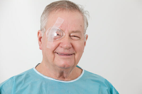 Senior man with eye surgery
